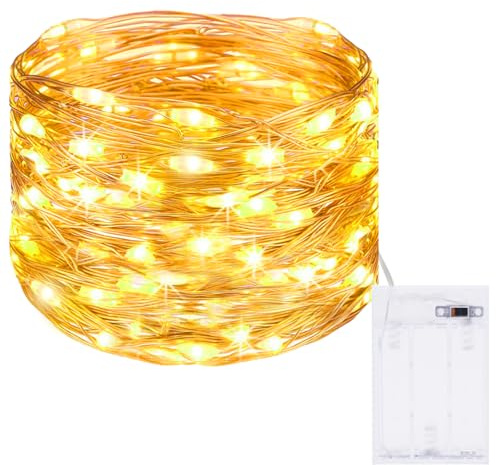 kolpop LED Lichterkette Batterie, 5m 50er Micro LED Lichterkette Draht Innen Batteriebetrieben Lichterketten für Zimmer für Party Weihnachtsbaum Halloween Hochzeit Deko(Warmweiß)