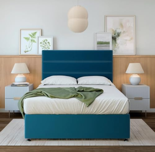 Bedmaster Plush Velvet Divan Base With Storage And Lined Headboard - Colour And Size Options (Marine Blue No Drawer, Single)