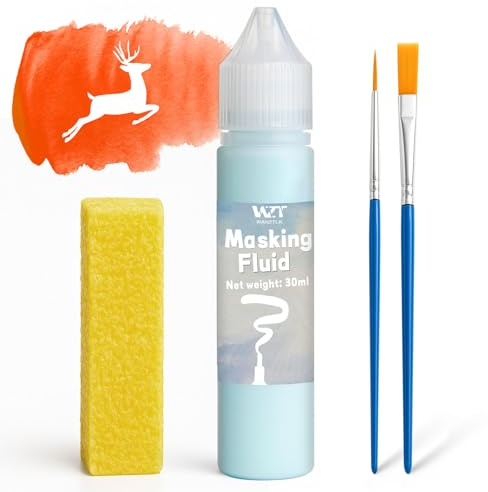 WAN2TLK Liquide de masquage pour peinture à l'aquarelle 60 ml Bleu avec un pinceau et une gomme, Séchage rapide Facile à déchirer N'abîme pas le papier Fournitures d'art de peinture professionnelles
