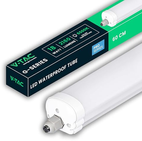 V-TAC Pantalla LED Estanca 60 CM - 18W - PRO SERIES - Lámpara Luminaria Rectangular 2160 Lumen IP65 para Pared, Garaje, Tienda - Tubo LED - Plafón LED Lineal - Luz Blanco Frío 6500K