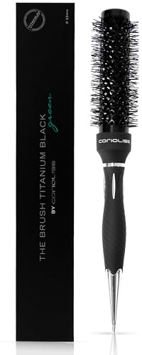 Corioliss Cepillo Redondo Pelo Profesional Ø33 mm, Mango Antideslizante con Separador, Perfecto para Secar, Alisar y Dar Volumen con Secador, Antiencrespamiento - Brush Titanium Black Green