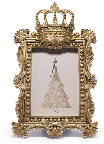 Hodao Ornate Gold Crown Photo Frame 4×6 — Victorian-Inspired Baroque Resin Picture Frame with Acrylic Cover, Decorative Tabletop Photo Frame & Gift for Wedding, Valentine’s Day, Home Décor