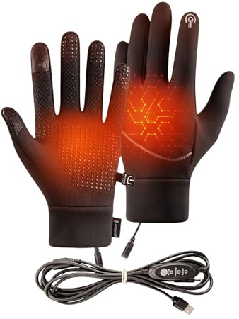 QIAKEFE Handschuhe Winter,USB Beheizbare Handschuhe Herren Damen,3 Temperaturregelung,Touchscreen-Handchuhe-Beheizt,Winddichte Fahrradhandschuhe Outdoor Laufhandschuhe,Wandern (Schwarz-M)