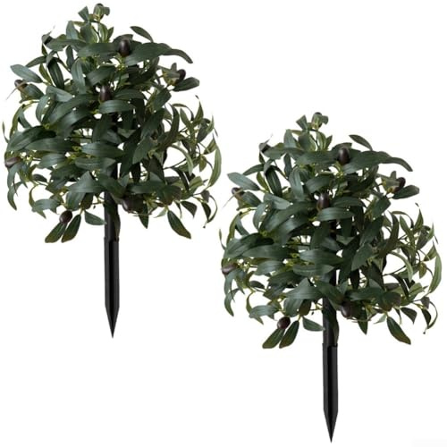 Gettimore Künstlicher Olivenbaum, 50 cm, künstlicher Strauch mit realistischen grünen Blättern, UV-beständiges Kunststoff-Grün für Innen- und Außenbereich, 2 Stück