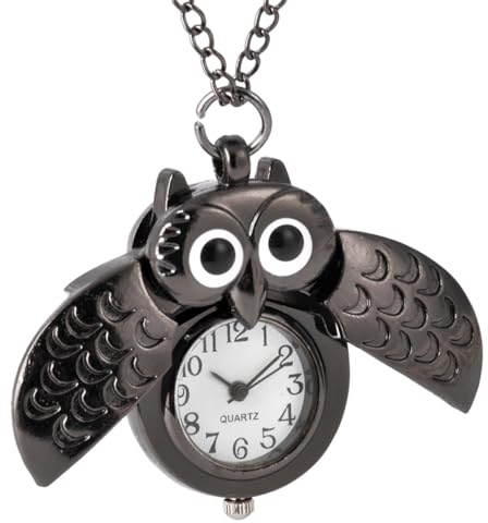 Ciieeo Retro Taschenuhr in Eulenform aus Legierung, Kunststoff und Quarz | Schwarz, Zierliche Halbmond Optik, Kreative Deko mit Klarer Zeitablesung