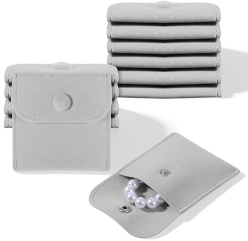 Tweruna 12 PCS Microfiber Small Jewelry Pouch, 8×8cm Jewelry Pouches, Snap Button Small Gift Pouches for Travel, Storage and Gifts Packaging (Gray)