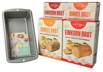 BIO-Dinkel und Einkorn Brot Set 4 Backmischungen mit passender Backform