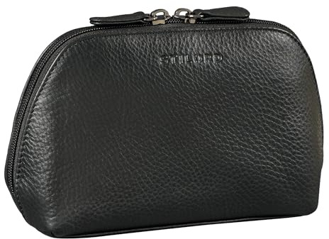 STILORD Elma Waschtasche Damen Leder Kulturbeutel Herren | Premium Kosmetiktasche Klein aus echtem Leder Schminktasche Damen Beauty Case für Reise und Alltag Farbe:schwarz