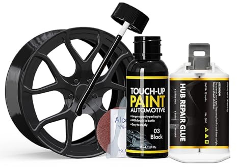 Kit Riparazione Cerchi in Lega Nero, Vernice per Cerchi in Lega Kit di riparazione | Penna Ritocco 30ml + Colla Riparazione 50ml, Riparazione Graffi Auto, Vernice in Lega Nero Lucido Come nuovo