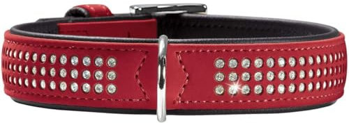 HUNTER SOFTIE TRILUXE Hundehalsband, Kunstleder, glitzernde Strasssteine, 60 (M-L), rot