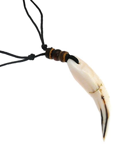Surf Surfer Coco Wood Bead Cord Necklace with Large Curved Bone Pendant - Adjustable