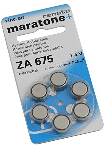 Batterie per apparecchi acustici Renata Maratone Zinc Air ZA 675, confezione da 6