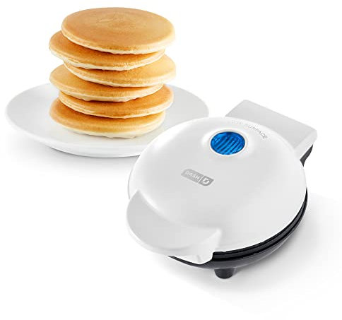 Dash DMS001WH Mini Maker Electric Round Griddle for Individual Pancakes, Cookies, Eggs & other on the go Breakfast, Lunch & Snacks with Indicator Light + Included Recipe Book - White