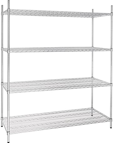 Vogue 4-stöckiges Drahtregal-Set, 1525 x 610 mm, verzinktes Zink, maximale Belastung: 320 kg, Maße: 1853 (H) x 1525 (B) x 610 (T) mm, flach verpackte Drahtregale, U258