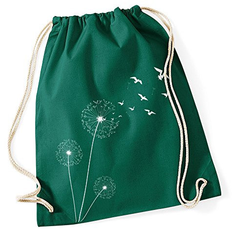 Autiga Turnbeutel Pusteblume Vögel Birds Hipster Beutel Tasche Jutebeutel Dandelion Gymsac Stringbag Drawstring grün