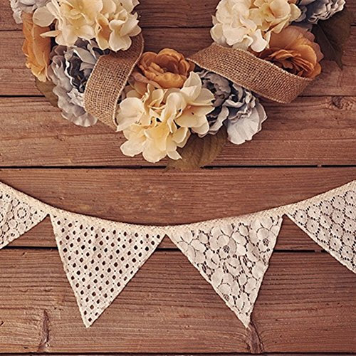 Demiawaking 2,8m 12 Flaggen Schöne Spitze Wimpeln Girlande, Spitze Fahnen,Wimpelkette für Hochzeit Dekoration Draußen Geburtstagsfeiern Party Dekoration (1)