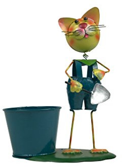 tradiero GmbH Pflanzfigur Katze - Metallfigur zum BepflanzenDekofigur mit Pflanzkübel (bepflanzbar)