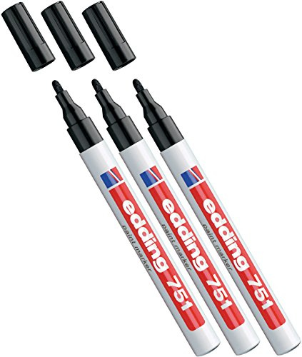 Edding Glanz-Lack-Marker - Rundspitze - Kreatives Gestalten von fast allen Oberflächen (z.B. Glas, Karton, dunkles Papier, Keramik, Stein) (1-2 mm, schwarz, 3)
