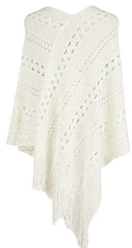 LvRao Elegante Stricken V-Ausschnitt übergroßen Poncho Cape Cover-Ups PulloverSchal Schal Tops für Frauen (Weiß, Eine Größe)