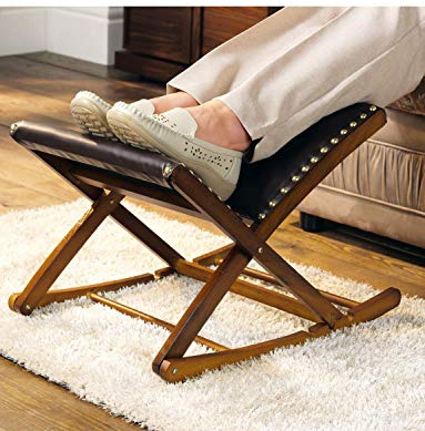 Chums Adjustable Rocking Footstool Solid Wood Ergonomic Leg Rest Mahogany | Rocking Footrest with Leather Effect Cushions, Three Height Settings, Folds Flat for Easy Storage