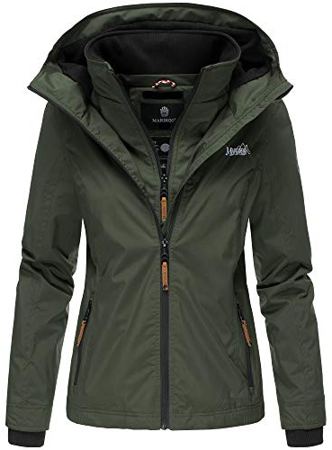MARIKOO Damen Übergangsjacke Outdoor Regenjacke Fleece Jacke Gefüttert Kapuze XS - XXL ERDBEERE