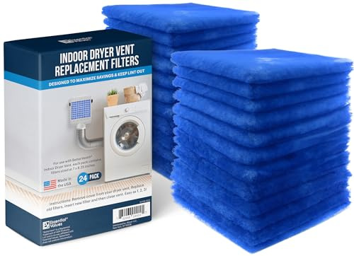 Essential Values Dryer Filter Replacement - 24-Pack - Indoor Dryer Vent Filter - Filters Compatible with BetterVent – 120 Loads