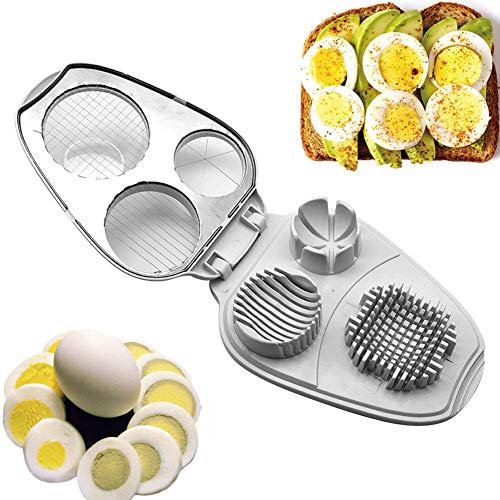 Cortador de huevos 3 en 1 de acero inoxidable manual para cortar huevos, herramienta de cortar huevos duros y hervidos, herramienta de cocina