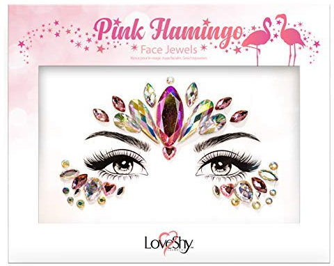 Loveshy Visage Gemmes - Strass Autocollant Visage Cristal Bijoux Temporaire Adhésif Paillette Strass Autocollant pour Visage & Corps - Flamant Rose
