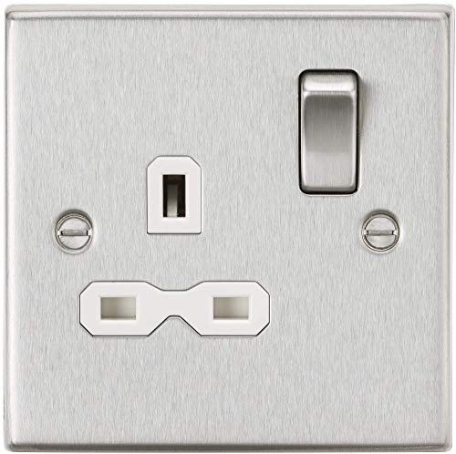 13A 1G DP Switched Socket with White Insert - Square Edge Brushed Chrome