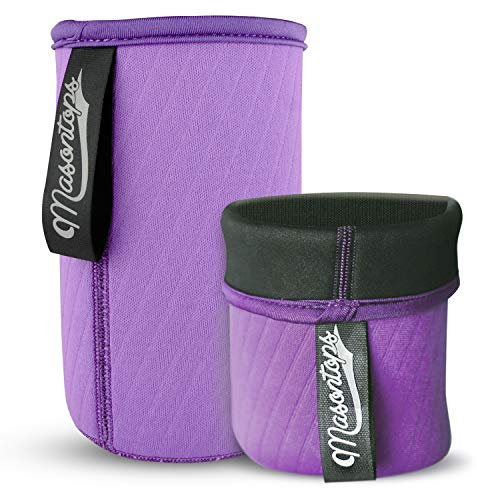 Masontops Wide Mouth Mason Jar Neoprene Sleeve - Purple - Triple Insulated Cozy - 2 Sleeves Cover 16-24 oz & Quart Sizes