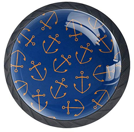 BestIdeas Schubladenknöpfe, rund, 35 mm, 4 Stück mit grauem Kätzchen, für Schlafzimmer, Kommode, Schrank, Küche, ABS Glas, Gold Anchor Blue Hintergrund, 3.5×2.8CM/1.38×1.10IN