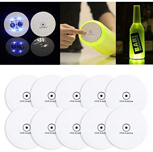 Lot de 10 dessous de verre à LED avec 5 autocollants LED pour bouteille, pour boissons, pour fête, mariage, bar
