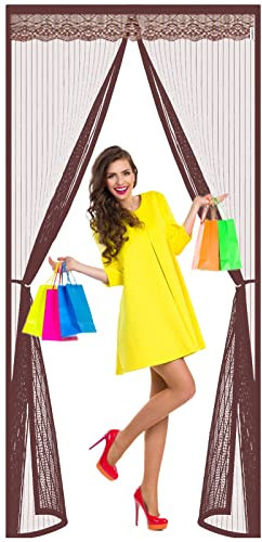 Moustiquaire Porte MagnéTique, 105x205cm Moustiquaire Enroulable Anti Insecte Mouche Moustique Sans Percer pour Couloirs Portes Patio, Brown