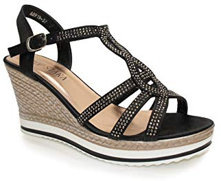 IVACHY Womens Wedge Ladies Crystal Sparkling Sandal Shine Espadrille Platform Shoes Size UK