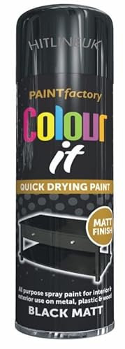 HitlineUK 250 ML Matt Black Colour Aerosol Spray Paint Can, Fast Dry Excellent Coverage Adhesion- BLACK MATT Spray Paint Auto Diy Purpose Colour Aerosol
