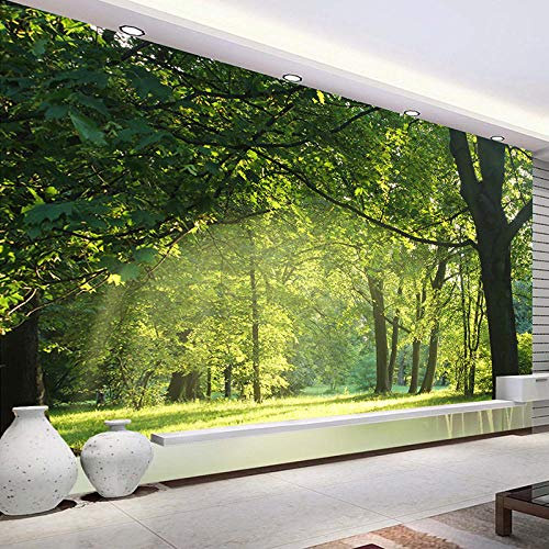 Msrahves papier peint adhesif enfant Vert forêt soleil paysage 350X200CM Décoration Murale XXL Poster Tableaux Muraux Photo Trompe l'oeil Panorama Effet Salon Appartement Photo d'art