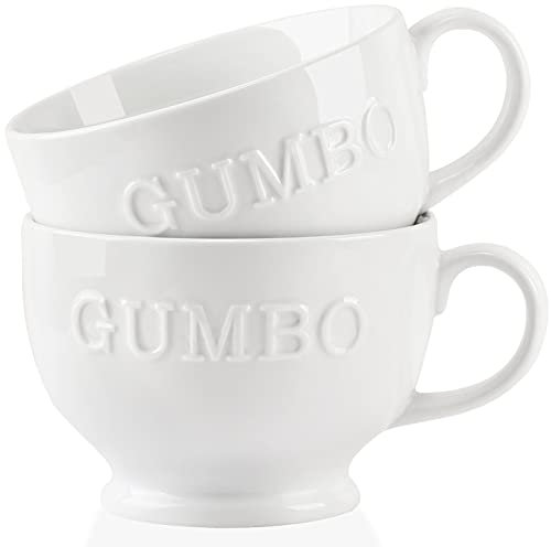 Buyajuju Jumbo-Suppentassen, Suppenschüsseln mit Henkel, Keramik, Kaffee- und Müslibecher, 2 Stück, Weiß