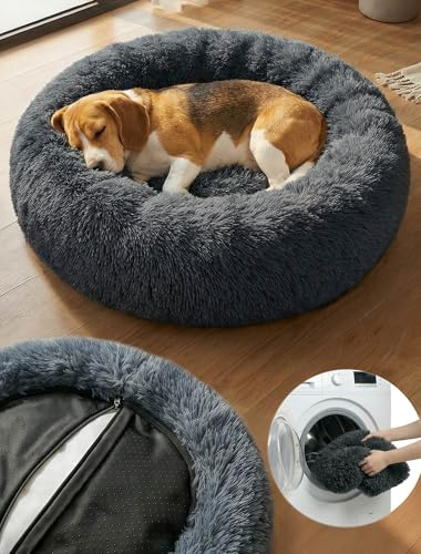 Moistu Dog Bed Medium with Removable Cover - 60cm Nest Washable Donut Cat Dog Bed with Zip, Durable for 50+ Wash Cycles, Anti Anxiety Calming Fluffy Orthopedic Pet Beds, Non-slip Waterproof