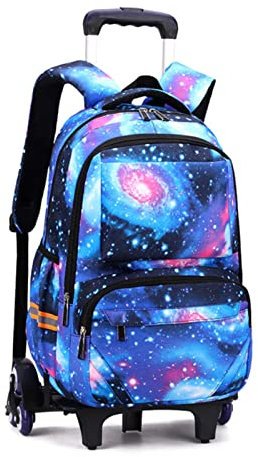 Trolley Rucksack, Kinder Trolley Schultasche mit Rollen Rucksäcke Kinder Schulrucksack Schulranzen für Junge und Mädchens (Blauer Sternenhimmel)
