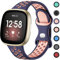 Upeak Sportarmband Kompatibel mit Fitbit Versa 3 Armband/Versa 4 Armband/Fitbit Sense Armband/Sense 2 Armband, Atmungsaktiv Silikon Doppelloch Schnappschnalle Ersatzband, Groß, Blau/Rosa