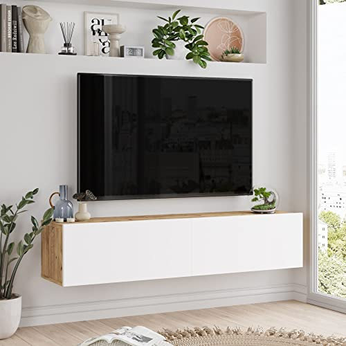 [en.casa] TV Lowboard Lapinlahti TV Schrank hängend TV Board 30 x 140 x 32 cm Fernsehschrank mit 2 Türen Wandregal Fernsehtisch Eicheoptik rustikal/Weiß