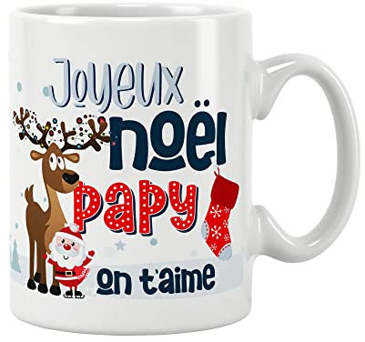 ÉNJA Création Cadeau NOËL - Mug PAPY. Grand-Père/Tasse – Joyeux Noël - Cadeau fêtes de fin d'année personnalisé. Cadeau original. Céramique haute qualité 11oz - 320 ML (PAPY)