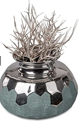 Vase Petrol-Silber 20x15m aus Keramik matt reliefierte Oberfläche