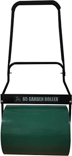 FEFE® 65L Heavy Duty Garden Lawn Roller Sand Water Filled Barrel Metal Drum For Grass Seed with Removable Drain Plug, Scraper Bar, Heavy Duty Metal Lawn Push Rolling Tool Leveller