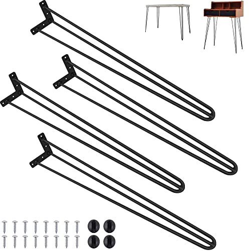 ANSIMIDA 4x Hairpin Legs, Metal Table Legs 34 inch 3 Rod 10mm Thick Solid Black Hair Pin Legs Set for coffee Table, dinning table Bench Desk Table Furniture Legs With screw & floor Protectors