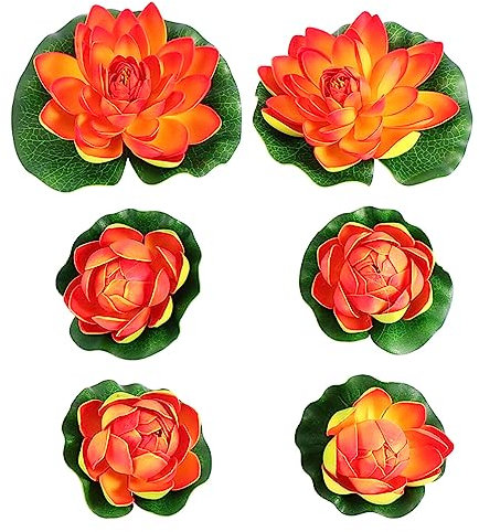Warmhm 6 Stück Künstliche Seerosen Gefälschter Lotus Lebensechte Wasserpflanzen Simulationslilie Schwimmende Blumen Teichpflanzen Ornamente für Garten Hof Terrasse Rot