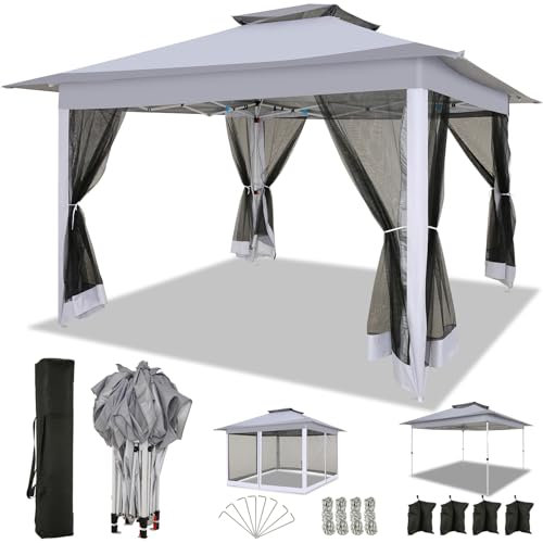 COBIZI Pavillon 3x3 Wasserdicht Stabil Faltpavillon, Pop up Gartenpavillon mit Seitenwänden Moskitonetz,Party Zelt pavillon,Doppeldach Pavillon faltbar für Garten, Grau(Upgraded)