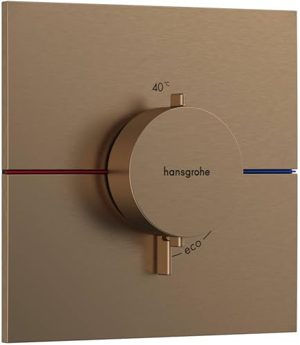 hansgrohe ShowerSelect Comfort E - thermostat conceiled, bathroom tap with safety stop at 40 °C, thermostat square for showers and bath tubs, shower mixer for 3 functions, brushed bronze, 15574140