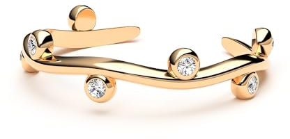 THIORA Ring Damen - 'Lagoon' | Premium Edelstahl | Wellenform mit Steinchen| Flexible Größe | Zirkonia | Finger Schmuck | Wellen (Gold)