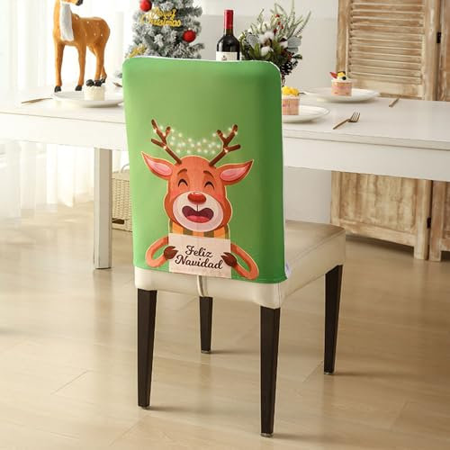 Morbuy Weihnachten Stuhlhussen Weihnachtsmann Stuhlrückenbezug Stuhlhussen Hussen Abnehmbarer Waschbarer Stuhlbezug für Bankett Restaurant Neujahr (4er Set,Weihnachts-Rentier)
